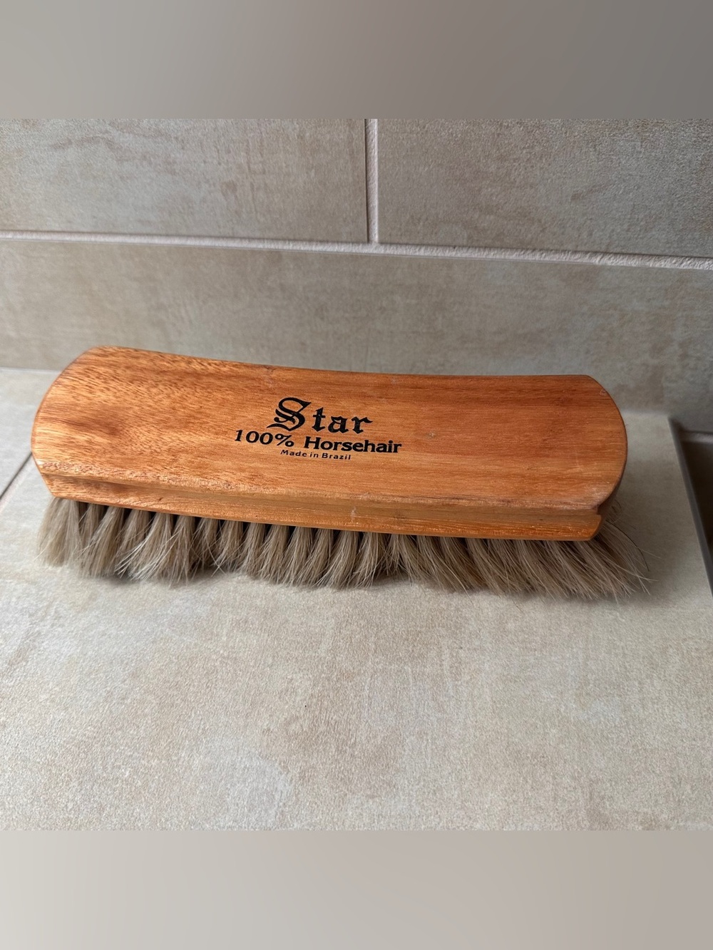 Star 100% Horsehair Shoe Shine Brush, Made in Brazil, Large Wood Handle 8”